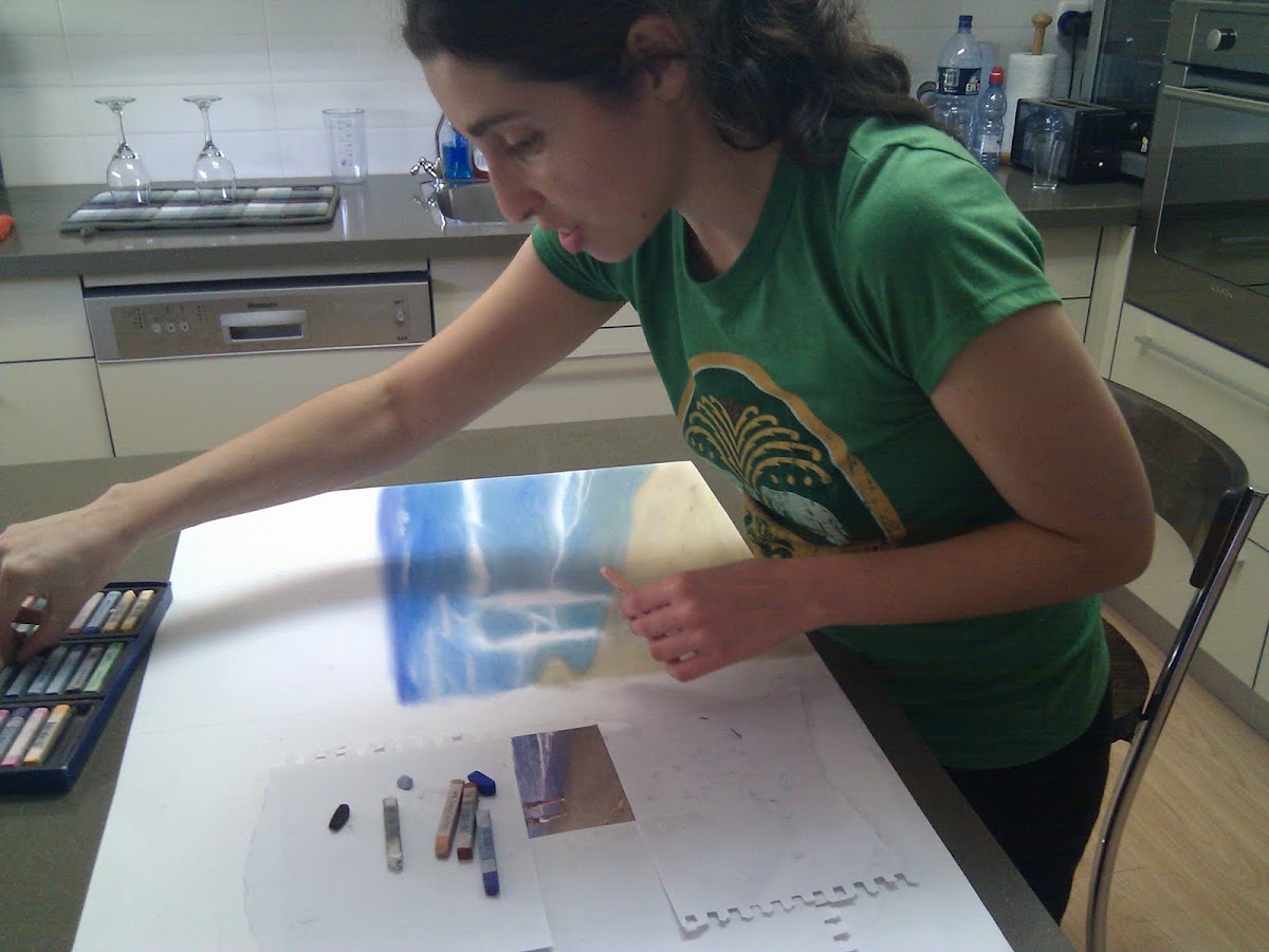 Drawing a beach scene with pastels